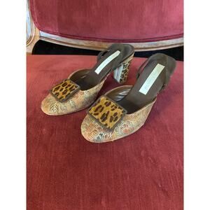 1990s leopard and floral slingback chunky heels olivia rose tal suede pony 6